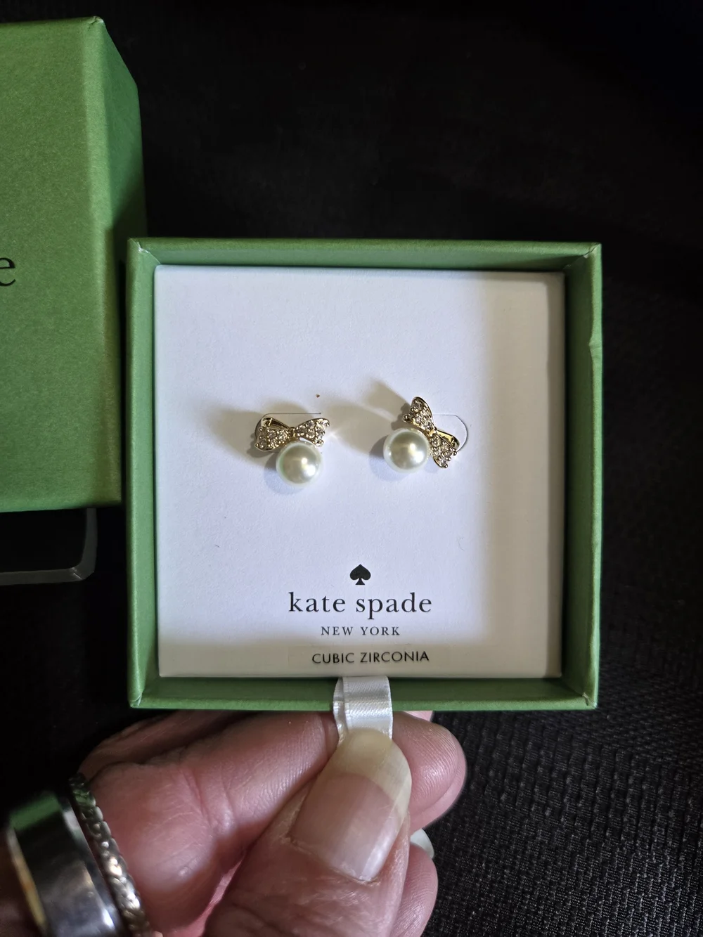 Kate Spade Pav`e Faux Pearl & Bow Stud Earrings NEW